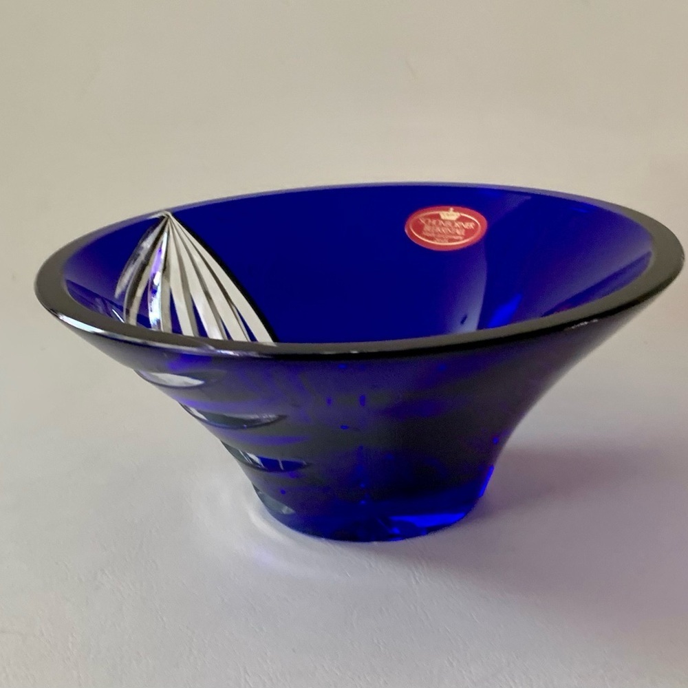 Vintage Schonborner Bleikrestall Cobalt Blue Cut Crystal Glass Bowl